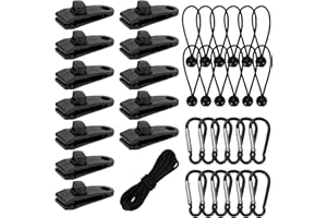 37 PCS Tarp Clips Heavy Duty ZITFRI Crocodile Mouth Reusable Tent Clips Set Linoleum Tent Clip with Tarpaulin Bungee Cord Metal Carabiner Outdoor Rope for Holding Up Tarp Canopy Car Cover Sun Shade