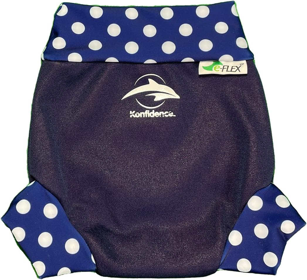 Konfidence Splashy Nappy – Reusable Eco-Friendly Swim Nappy Cover Made Using Recycled Plastics (3–36mths) Leak Proof Design - Machine Washable (Splashy Polka Dot, 6-9 Months)