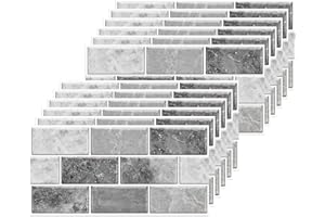 AMOYUN Pegatinas de Baldosas, Adhesivo de Pared Azulejos Adhesivo de Pared PVC Decorativos Adhesivos para Cocina y Baño Ladrillos pared Gris 15 x 30 cm (12 Piezas)