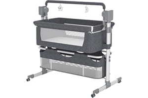 Nine point nine Électrique Lit Cododo Bebe, Berceau Bébé Convertible Co-Sommeil, Berceau Cododo, Lit Bebe avec Matelas Multifonctionnel Télécommande Musique Bluetooth 5 Engrenages Balancement (Grey)