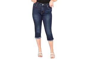 Lusty Chic Mujer de Talla Grande Bermudas Vaqueras - Cintura Alta, Estilo Crop, Elegantes y Confortables