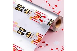Wikadlik Christmas Wrapping Paper for Gift,Pearly Lustre Red Pink Nutcracker Present Wrap Roll for Holiday Festive Celebration DIY Craft Decoration - 43cm x 10m