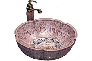 JDZJYBQX Lavabo en céramique avec vasque artificielle en forme de fleur, seulement 1 lavabo rose