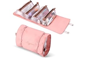 ZOOMERS Beauty Case da Viaggio. Beauty Case Trucchi Pieghevole con 4 Beauty Trucchi staccabili. Beauty da Viaggio per skincare profumo. Beauty Box Skincare Organizer.Accessori da Viaggio.Rosa