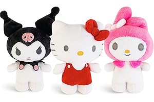 SIMPLY TOYS Hello Kitty and Friends 3-Pack Plush Set | 16cm Standing Sanrio Characters: Hello Kitty, My Melody, Kuromi | Soft Polyester Collectible Plushies for Kids, Teens, Adults, Sanrio Fans and Gift Givers