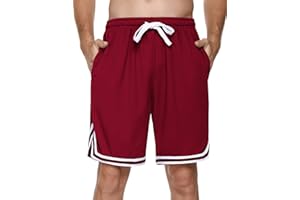 Litherday Shorts de Sport Homme en Coton Shorts avec Poches et à Cordon de Serrage Shorts de Course à Pied rayés Séchage Rapide Leger Respirant Basket-Ball Fitness Football