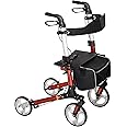 HOMCOM Folding Rollator Walker with Seat and Backrest, for Tall Over 6'9", Lightweight Walking Frame with Storage Bag, Dual Brakes, Adjustable Handle Height, Cane Holder, 4 Wheeled Walker for Seniors