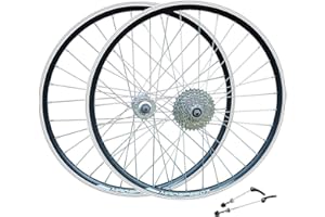 Madspeed7 QR 26" (ETRTO 559x19) Mountain MTB Bike Wheel Set + 8 Speed Freewheel (11-32t) – Rim & Disc Brake Compatible – Sealed Bearings Hubs (Very Smooth Hubs) – Double Wall – 32x Silver Spokes