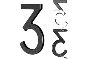 Yafimea Número de casa exterior 15 cm negro, Números para casa con instalación adhesiva o con tornillos, diseño moderno flotante 3D para pared o valla (3)