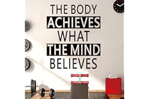 SEATUNE Gym Wall Stickers - Inspirational Quotes Motivational Sports Wall Decals - Office Bedroom Classroom Home Garage Vinyl Art Wall Decor - The Body Achieves What The Mind Believes 15"X18"