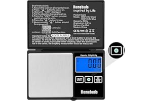 Homebuds 500g Bascula Precision en 0.01g con NIVEL BURBUJA, Asegurada por la Fábrica de Bascula de Precision DESDE 2001, Balanza Precision para Laboratorio, Cocina, Café, Joyería; 2*AAA, Negro