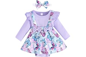 Kunyeah Bebé Niña Ropa Conjuntos Bebé Body acanalado manga larga mariposa Vestido Romper Falda recién nacido con diadema