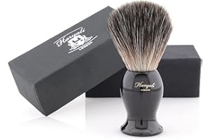 Haryali London, Mens Shaving Brush – Super Badger Hair Shaving Brush for Men, Wet Shaving Cream Brush, Sustainable Beard Shave Brush with Elegant Resin Handle - Black