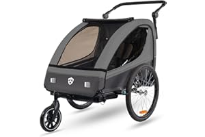 ‎TIGGO Tiggo VS Kinderanhänger 360° Drehbar mit Federung 2in1 Fahrradanhänger mit Buggy Set Jogger 5-Punkt Gurt Fahrrad Anhänger für 1 bis 2 Kinder max. 40kg