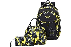 IVYH Teens Backpacks Children School Bag Set 3 in 1 Book Bag with Lunch Bag Pen Case Camouflage Laptop Rucksack for Boys Girls