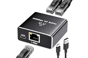 SOLRYN Switch Ethernet 2 Ports, RJ45 Splitter 1000Mbps, Répartiteur RJ45 1 à 2 LAN Splitter, Gigabit Multiprise LAN Splitter avec Type C Power Cable, Hub Ethernet Réseau pour Commutateur, Routeur, Décodeur