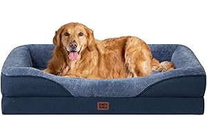 EHEYCIGA Orthopädisches Hundebett Grosse Hunde, 106.5x76x18.5cm, Memory Foam Waschbar und Wasserdicht Hundekorb mit 4 Rändern, Hundesofa Hundecouch rutschfest, Marineblau