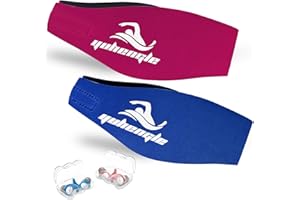 YUHENGLE 2 Pairs Swimming Headband with Earplugs - Adjustable Water Headband & Silicone for Adults,Keep Water Out and Hold Earplugs in - Swim Ear Band for Surfing, Diving, Pool, and Sports