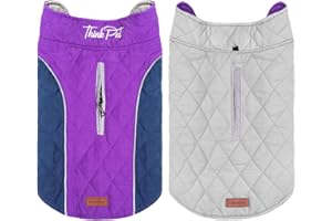 ThinkPet Dog Cold Weather Coats - Cozy Waterproof Windproof Reversible Winter Dog Jacket, Thick Padded Warm Coat Reflective Vest Clothes for Puppy Small Medium Large Dogs Small Purple