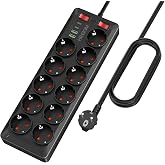 HEEKIM Power Strip USB Sockets, Power Strip 4000W 16A with 11 Power Outlets and 2 USB-A and 2 USB-C Ports, 2 Switches, Multip