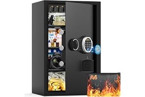 MEJASG Caja fuerte grande de 72 litros con bolsillo para documentos ignífugo, caja fuerte digital con estante extraíble, caja fuerte biométrica para muebles, documentos, joyas doradas, objetos de valor