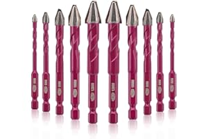 QUEFORET Crooked Head Eccentric Drill Bits 10pcs - 5/5/6/6/8/8/10/10/12/12mm Carbide Drill Bits for Wood Plastic Masonry Concrete, Wet Drilling Ceramic Tile Marble Glass, Quick Change Hex Shank