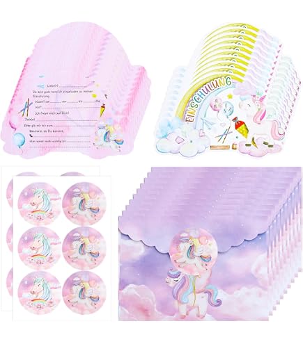 Kit Anniversaire Licorne - 15 Cartes D'invitation + Autocollants Grattants + Bracelets Papier - Tout Prêt En Français