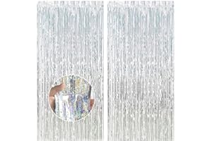 Feibmir 2 Pezzi Tende Frange Argento, Tende Party Metalliche Tinsel,Per Feste Di Compleanno Matrimonio Decorazioni Natalizie (1m x 2.5 m)