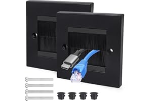 KUFAERBEAM 2 Pack Cable Brush Plate, Brush Wall Plate, Cable Entry Cover, Single Gang Brush Panel for Covering Outlets, Cables Pass Through Insert for Wires, Receptacles and Tidying Cords (Black)