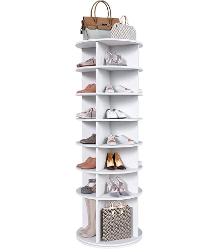 Tour à Chaussures Rotative 7 Niveaux 360° - Organisateur Rond Blanc Pour Chaussures Et Sacs à Main