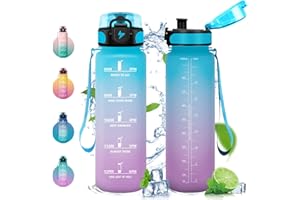 Vikastar Gourde Sport, 500ml/1000ml/1500ml Étanche & Réutilisable, Gourde Enfant, Motivation avec Filtre Gourde, Bouteille, Bouteille d'eau, pour Gym, Enfant, École, Bureau, Yoga
