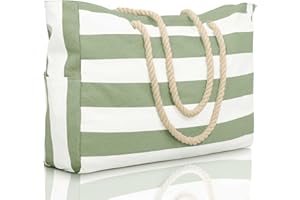 Airmsa Sac de Plage pour Femme, Sac Fourre-tout de Plage avec Fermeture éclair, Grand Sac de Plage Imperméable à l'eau et au Sable, Sacs de Voyage Essentiels pour le Shopping Piscine