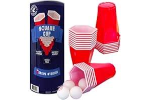 ORIGINAL CUP Original Square Cup Officiel | Kit de Beer Pong | Qualité Premium | 22 Gobelets Américains Hexagonaux Rouges 53 cl | 4 Balles | Jeu à Boire | Jeu de Soirée et Apéro | House Party | OriginalCup®