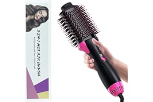 LANBOO 3 in 1 Hair Dryer Brush - Hot Air Brush with Blow Dryer Brush with Negative Ion, Air Curler, Hair Dryer, Hair Straighteners, Hair Wrapper (Red)