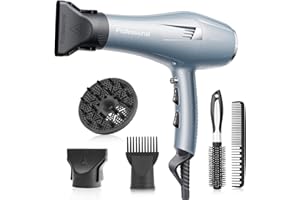 BANNILU Phon Capelli Professionale Asciugacapelli loni Rapida Asciugatura per Salone e Casa (3 Calore.2 Velocità, Diffusore+2 Ugelli, Cavo 2,5m) (Blu)