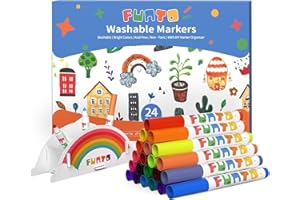 Funto Marcadores lavables, 24 colores surtidos, marcadores de dibujo para colorear sin desorden, perfectos para páginas de colorear de Halloween, seguros y no tóxicos para niños pequeños