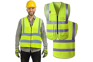 Wraplyft Hi Visibility Custom Safety Work Vest for Men and Women | Vest with Zipper Front and Multi Function Pockets - 360° Reflective Coverage with 2-Inch Reflective Tapes