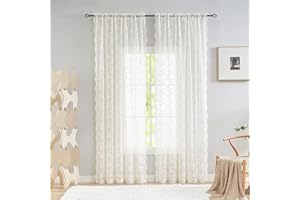 YJ YANJUN Lace Curtains 90 drop Net Curtain for Doors or patio Boho Sheer Curtains County Themed Décor 132cm Width x 229cm Drop (52"x 90") Light Beige