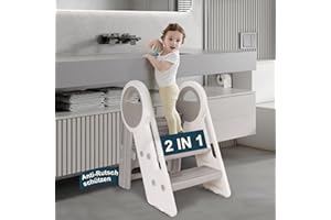 OKONKN Taburete para niños, 2 niveles - 3 niveles de altura ajustable, taburete para bebé, torre de aprendizaje con manos, plegable, multifuncional, para baño, habitación de niños pequeños, cocina