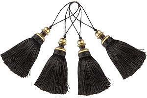 BEL AVENIR 4 Pack Handmade Hanging Rope Polyester Tassel Colorful Tassels for Key Chain Straps DIY Decorative Accessories (Black)
