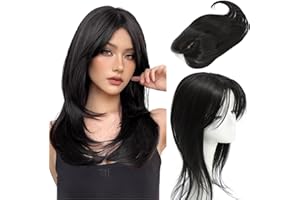 NEXYSHE Topper per capelli per diradamento dei capelli, 35,6 cm, per donne con extension di capelli neri con frange 14 x 15 cm, per donne con capelli diradati (35,6 cm, 1B)