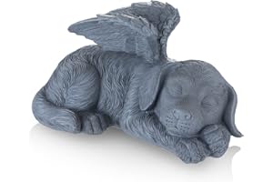 CUODIA Newdream Statue commémorative de chien ange, mémorial d’angle comme décoration d’intérieur, pierres tombales pour animaux de compagnie, figurines de chien avec ailes d’ange (grand chien gris)