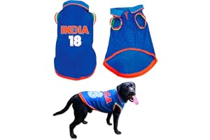PawsIndia Dog T-Shirt Cricket Team Dress for Dogs & Puppies Cricket Jersey for Canine Companion (with Collar, Small)