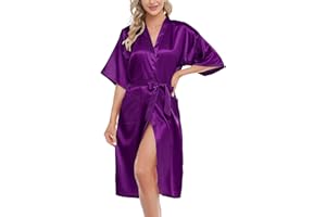 Lovasy Kimono Dressing Gowns Satin Kimono Robe Peacock And Blossoms Silk Dressing Gown for Women UK Long Silk Bride and Bridesmaid Robes