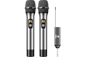 TONOR Drahtloses Mikrofon, UHF Dual Kabelloses Metall Dynamisches Mikro System mit wiederaufladbarem Empfänger, für Karaoke, Hochzeit, DJ, Party, Rede, Kirche, Klassen, 60m (TW630), Silber