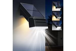 Giliwosy Luz Solar Exterior, 90° de Angulo Ajustable IP65 Impermeable Súper Brillante Foco Solar Exterior Potente con Sensor de Movimiento, Lampara Solar para Jardín Garaje Patio