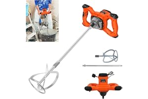 Banas 2600 W Portable Electric Concrete Cement Plaster Grout Paint Thinset Mortar Paddle Mixer Pro Drill Mixer Stirring Tool Adjustable 6 Speed Handheld (Orange Electric Mixer)