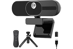 VIZOLINK V21 Webcam 4k, Cámara Web FHD con Micrófonos y Altavoces, Control Remoto, Autofocus, Zoom, 112°View, Plug&Play, Tapa de privacidad, Reducción de Ruido, Adecuada para Conferencias y Streaming