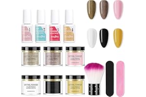 Pure Vie Dip Powder Nail Kit Completo, 6PCS Nude Dipping Powder Polvo Acrilico para Uñas con Top Coat y Base Coat No Necesita UV/LED para Principiantes DIY Manicura Francesa Niñas y Mujeres Regalo