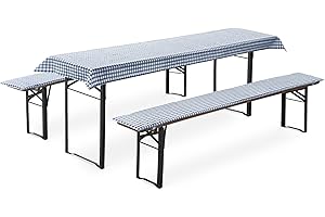 ‎JEMIDI JEMIDI Bierbankauflagen Set 3-teilig - 70x240cm - Sitzkissen und Tischdecke für 50er Bierzeltgarnitur - Bierbank Auflagen Set - Blau Karo